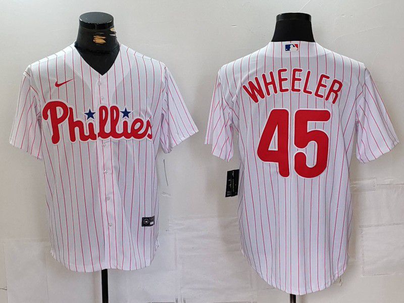 Men Philadelphia Phillies #45 Wheeler White stripe Nike Game 2024 MLB Jersey style 1->philadelphia phillies->MLB Jersey